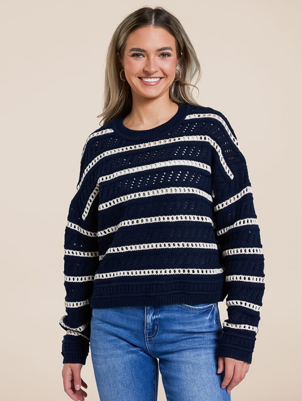 Z SUPPLY Estero Stripe Cropped Sweater in eclipse